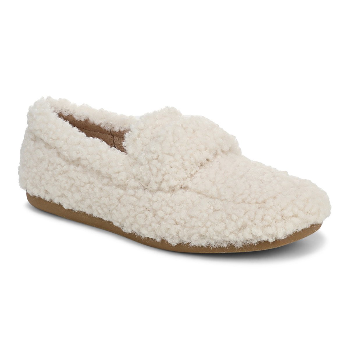 Vionic Snuggle Slipper In White Cream Faux Shearling