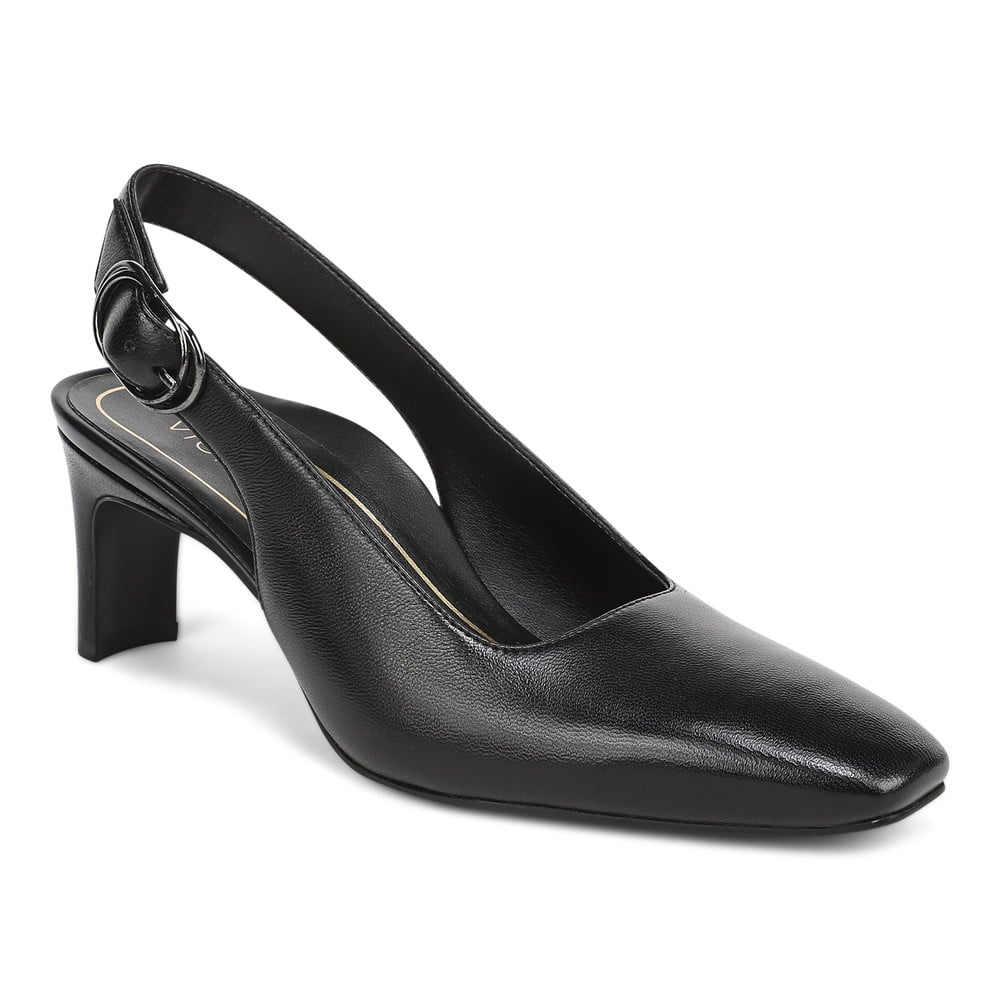 Vionic Women's Black Leather Stella Slingback Heel With Arch Support In