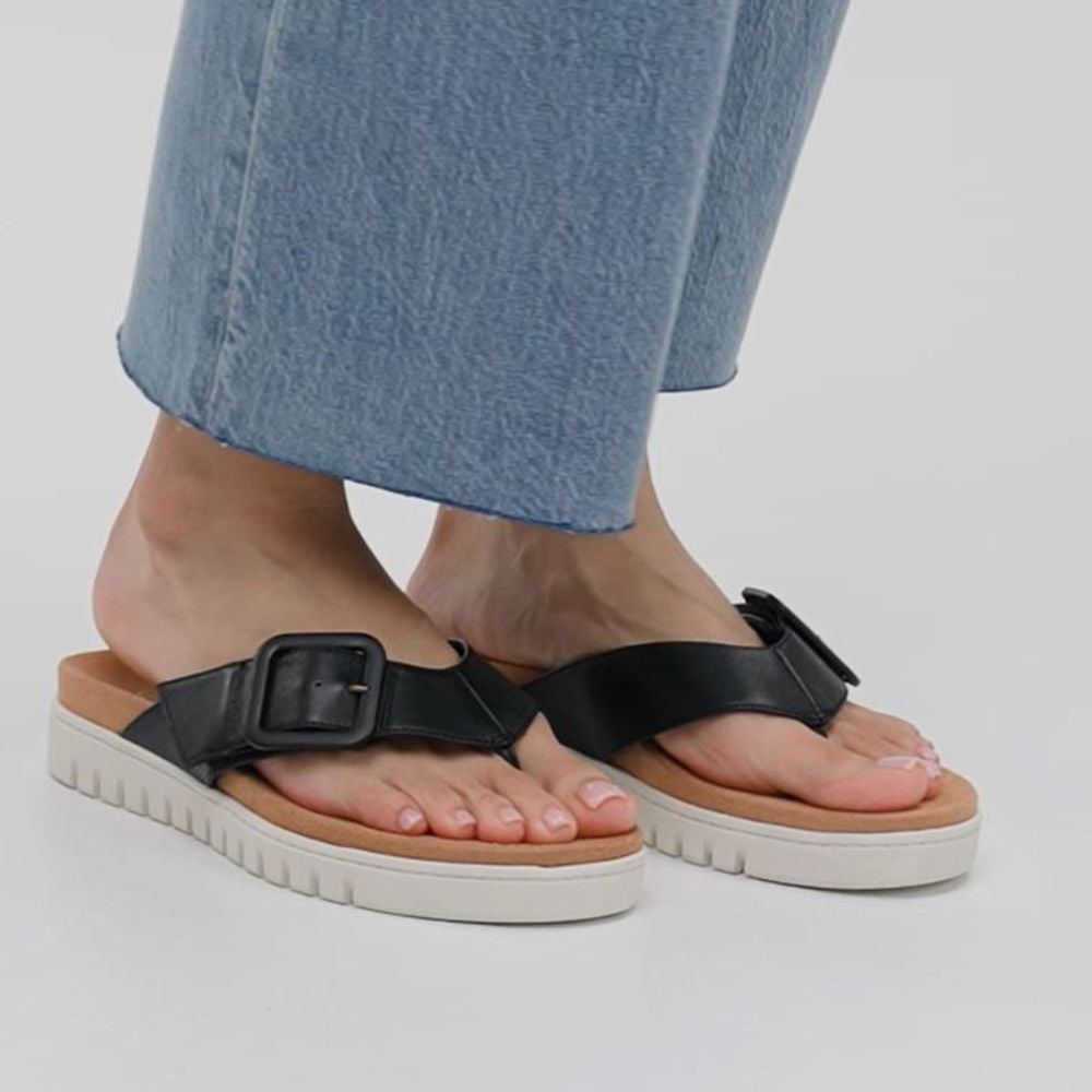 Vionic Women's Black Uptown Marin Toe Post Sandal With Arch Support In