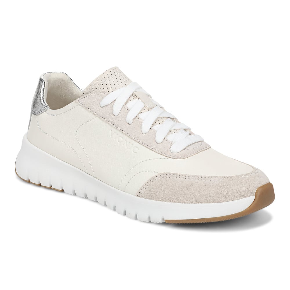 Vionic Women's Ivory Leather Uptown Sneaker With Arch Support In