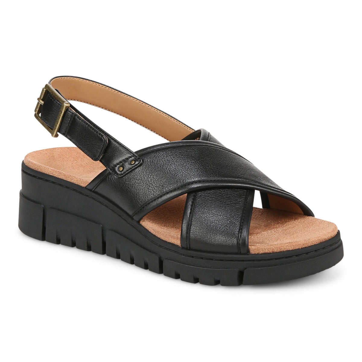Vionic Women's Black Uptown Sonoma Slingback Wedge Sandal With Arch Support In