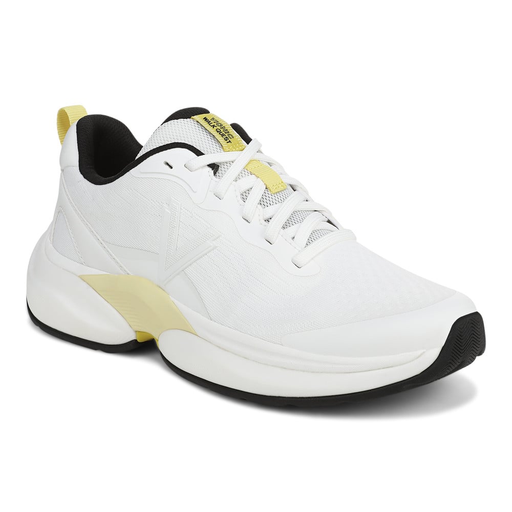 Vionic Women's White/Black Walk Quest Knit Trainer With Arch Support In