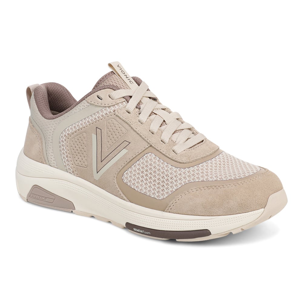 Vionic Women's Lucid Beige Walk Strider Knit Trainer With Arch Support In