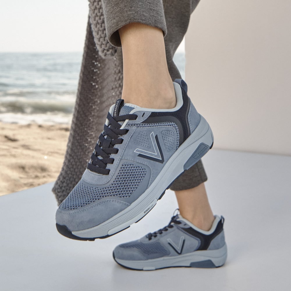 Vionic Women's Pacific Blue Walk Strider Knit Trainer With Arch Support In