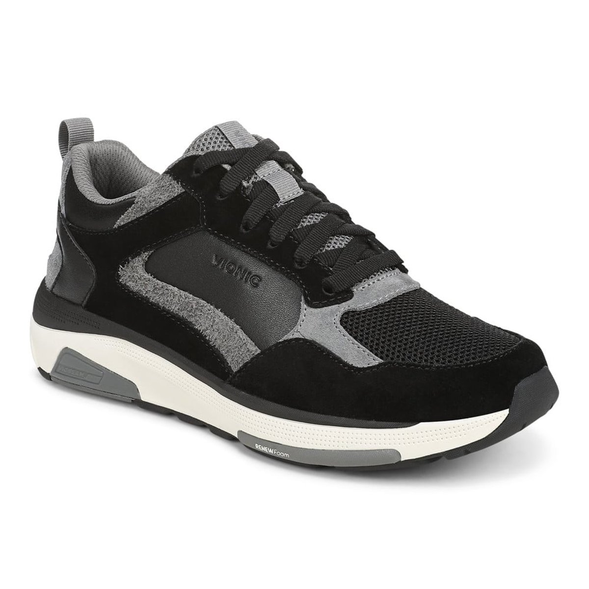 Vionic Vionic Walk Strider Weekender Sneaker with Arch Support in Black/Slate Grey Leather/Mesh