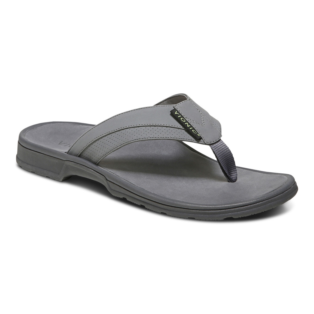 Vionic Men's Charcoal Wyatt Toe Post Sandal With Arch Support In