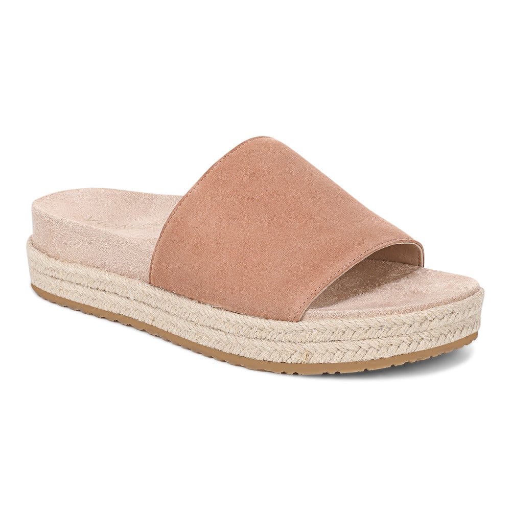 Vionic Women's Mocha Mousse Suede Yasmina Platform Slide Sandal With Arch Support In