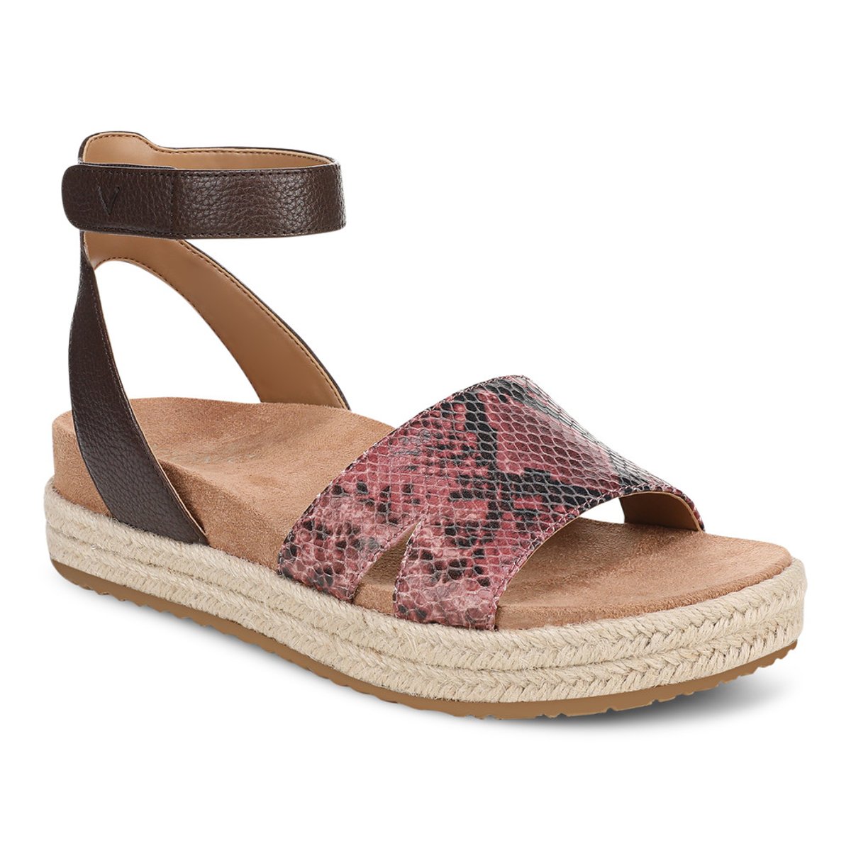 Vionic Vionic Yucca Platform Sandal with Arch Support in Merlot Snake Leather