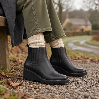 Vionic Aria 2.0 Short Boot with Arch Support in Black Leather