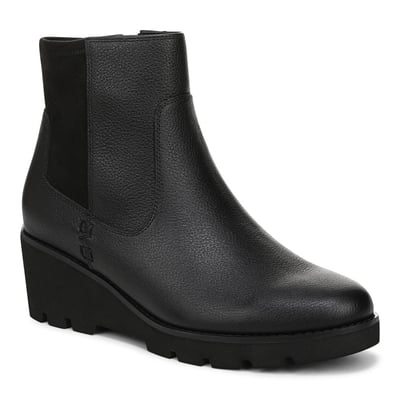 Vionic Ariana Wedge Ankle Boot with Arch Support in Black Leather
