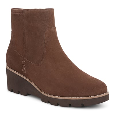 Vionic Ariana Wedge Ankle Boot with Arch Support in Coffee Waxy Suede