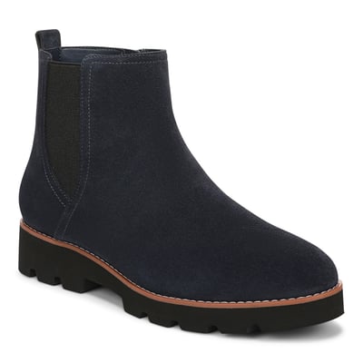 Vionic Cami Ankle Boot with Arch Support in Navy Blazer Blue Suede