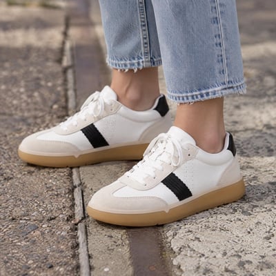 Vionic City Walk Trainer with Arch Support in White/Black Leather