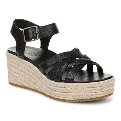 Vionic Dana Wedge Sandal with Arch Support in Black Leather