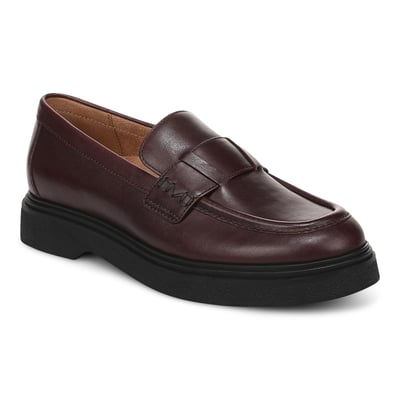 Vionic Dolores Block Heeled Loafer with Arch Support in Mulled Wine Red Tumbled Leather