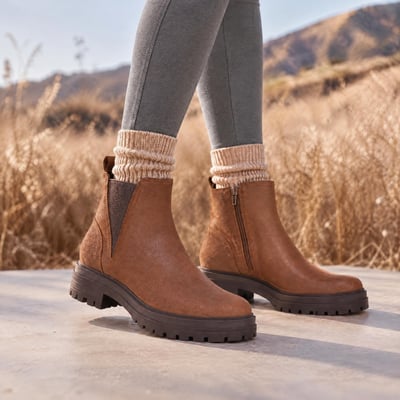 Vionic Georgina Short Boot with Arch Support in Hazelnut Brown Waxy Leather