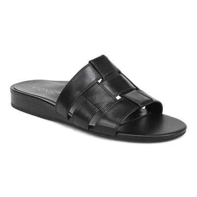 Vionic Glendora Slide Sandal with Arch Support in Black Leather
