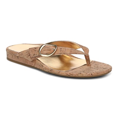 Vionic Grove Toe Post Sandal with Arch Support in Gold Cork