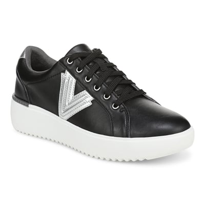 Vionic Kearny Platform Lace Up 2.0 Trainer with Arch Support in Black Silver Leather