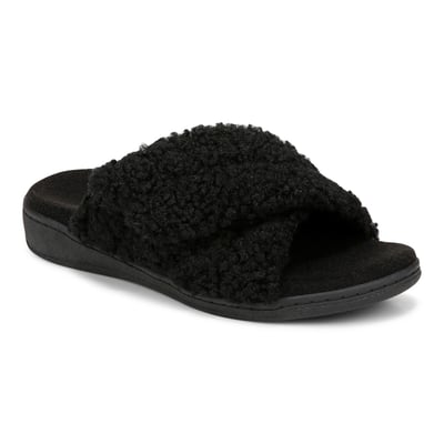 Vionic Relax II Slipper with Arch Support in Black Shearling