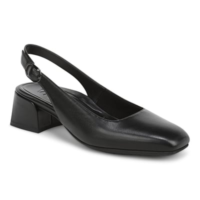 Vionic Reyes Slingback Block Heel with Arch Support in Black Leather