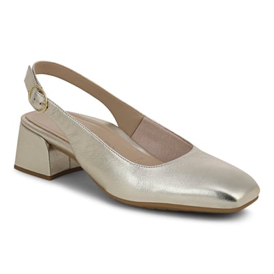 Vionic Reyes Slingback Block Heel with Arch Support in Gold Leather