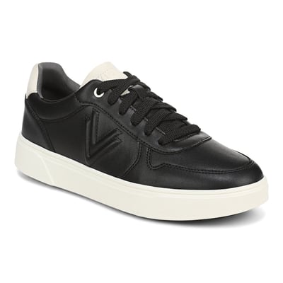 Vionic Robin Lace Up Trainer with Arch Support in Black Leather