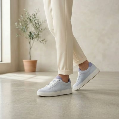 Vionic Robin Lace Up Trainer with Arch Support in Ice Blue Suede