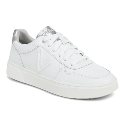 Vionic Robin Lace Up Trainer with Arch Support in White Leather