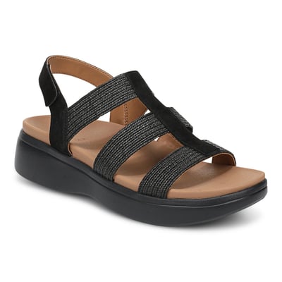 Vionic Sabrina Strappy Platform Sandal with Arch Support in Black Suede