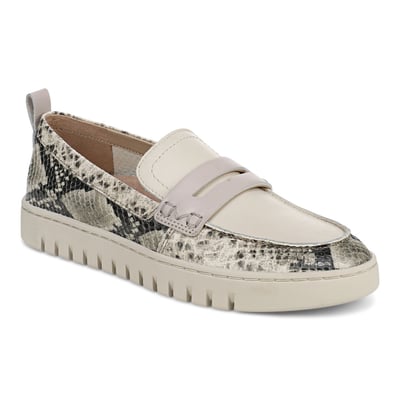 Vionic Uptown Loafer with Arch Support in Cream Snake Print Leather