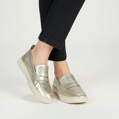 Vionic Uptown Perf Loafer with Arch Support in Gold Leather