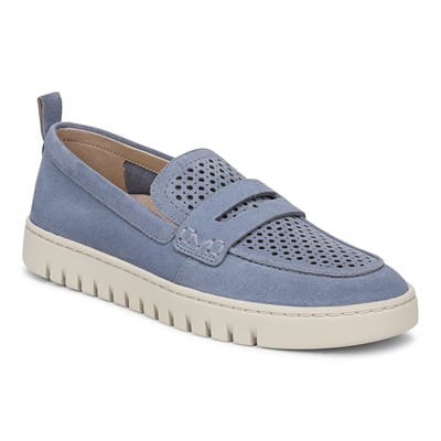 Vionic Uptown Perf Loafer with Arch Support in Pacific Blue Suede