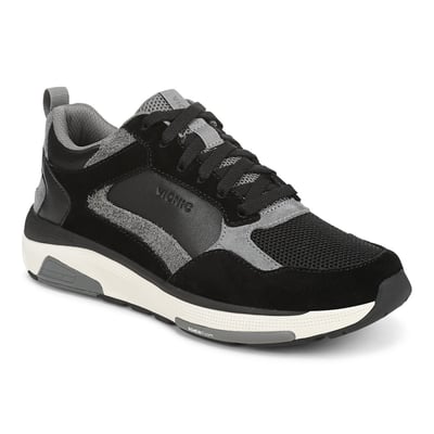 Vionic Walk Strider Weekender Sneaker with Arch Support in Black/Slate Grey Leather/Mesh