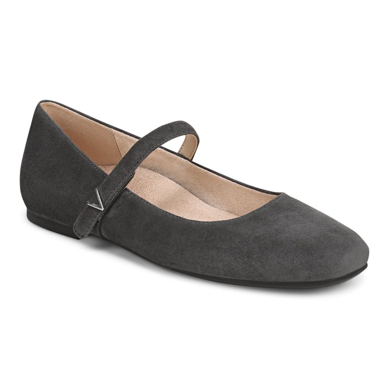 Vionic Vionic Alameda Mary Jane Flat with Arch Support in Graphite Grey Suede