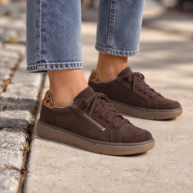 Vionic City Walk AXS Trainer with Arch Support in Chocolate Ganache Suede