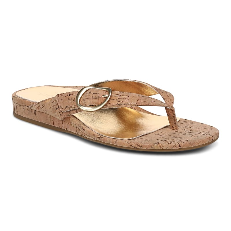 Vionic Grove Toe Post Sandal with Arch Support in Gold Cork