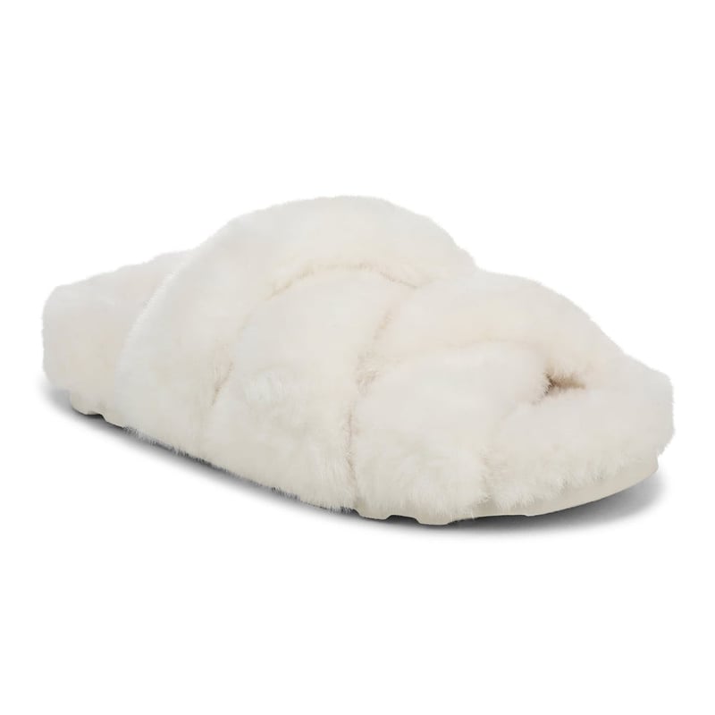 Vionic Vionic Peppa Open Toe Slipper with Arch Support in White Cream Faux Fur