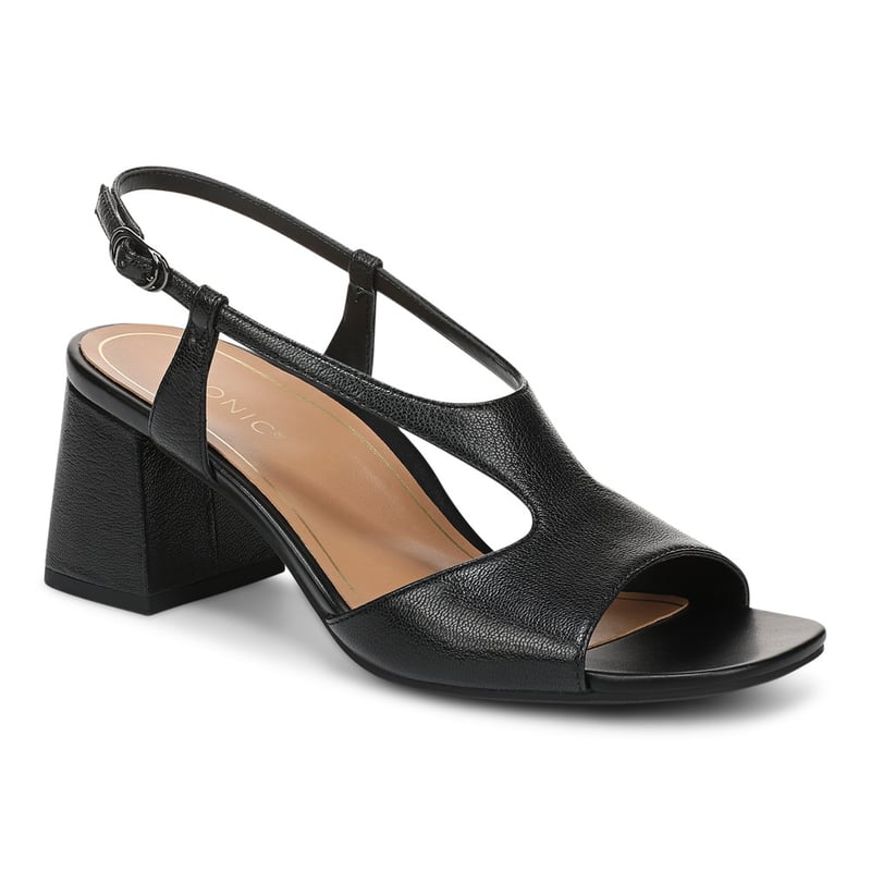 Vionic Vionic Raquel Slingback Block Sandal with Arch Support in Black Leather