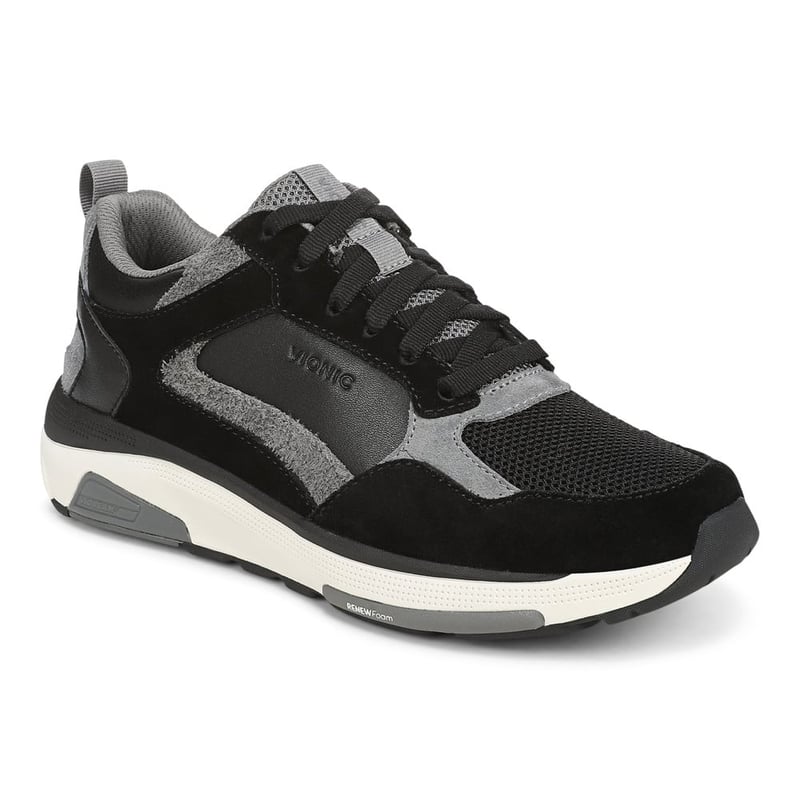 Vionic Vionic Walk Strider Weekender Sneaker with Arch Support in Black/Slate Grey Leather/Mesh