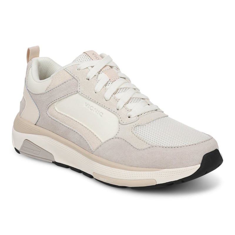 Vionic Vionic Walk Strider Weekender Sneaker with Arch Support in Ivory/Chateau Grey Mesh Suede
